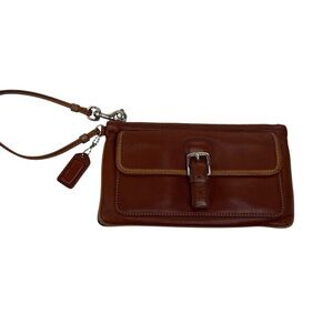 Coach Hampton leather wristlet wallet  British Tan exterior buckle pocket